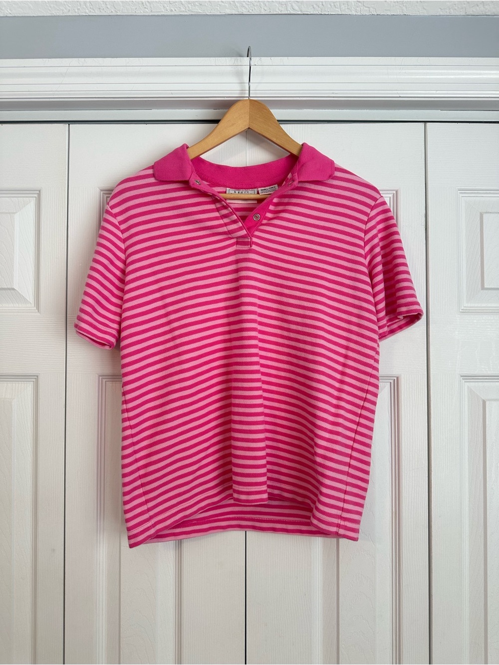 100% Cotton Pink Striped Polo Shirt, Small